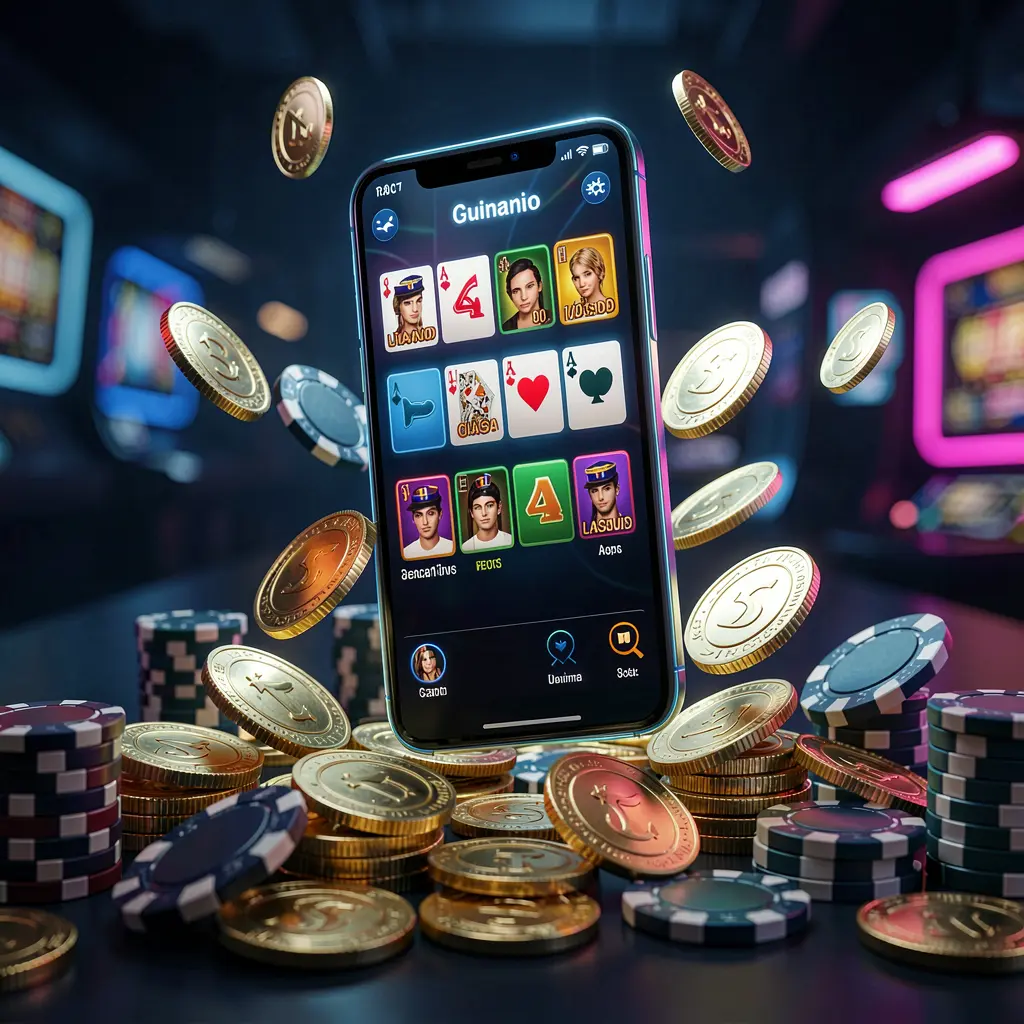 9A999C online casino app promotion banner featuring a phone floating above golden coins and poker chips with a dark blue and black background illuminated by cinematic neon glow in a realistic 3D render