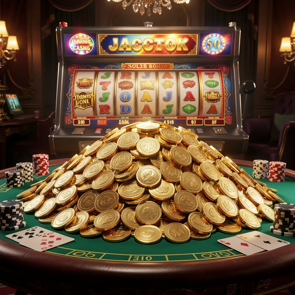 9A999C online casino jackpot bonus scene featuring a massive pile of golden coins, a slot machine glowing with jackpot lights, poker chips and playing cards on a luxury table under dramatic cinematic lighting 9A999C online casino jackpot bonus scene featuring a massive pile of golden coins, a slot machine glowing with jackpot lights, poker chips and playing cards on a luxury table under dramatic cinematic lighting