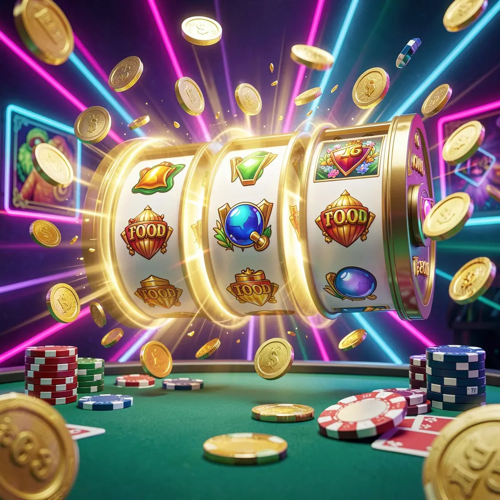 9A999C online casino free spins bonus concept featuring colorful slot machine reels spinning with golden light effects, flying coins, jackpot symbols, and casino chips on a vibrant neon background in a dynamic 3D render 9A999C online casino free spins bonus concept featuring colorful slot machine reels spinning with golden light effects, flying coins, jackpot symbols, and casino chips on a vibrant neon background in a dynamic 3D render